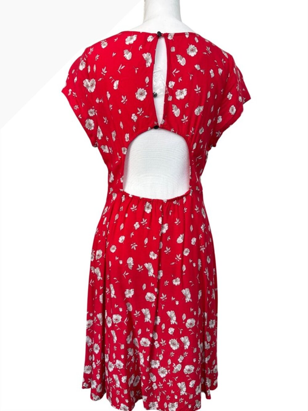 Free People Red Floral Print Keyhole Back Dress 10 Travel Comfort Light Dining - Picture 2 of 16
